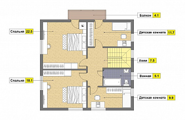 Проект кирпичного дома с эркером и спальней на первом этаже / План мансардного этажа