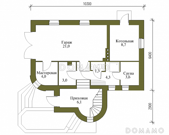 Проект коттеджа с зимним садом и гаражом / План 1 этажа