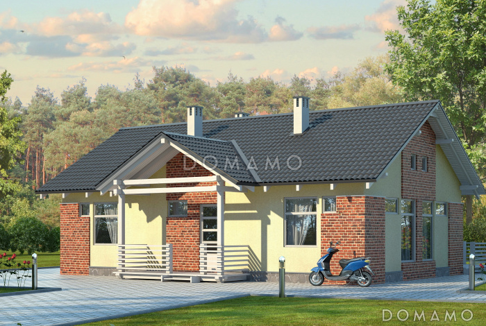 Проект небольшого одноэтажного дома с отделкой клинкером и двумя спальнями