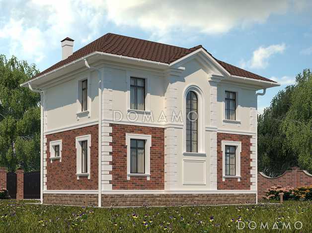 Проект небольшого двухэтажного особняка из SIP панелей с парадным фасадом