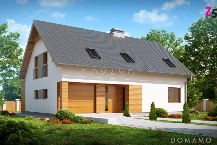 Проект одноэтажного мансардного дома из кирпича с кабинетом, четырьмя спальнями, техническим помещением и гаражом