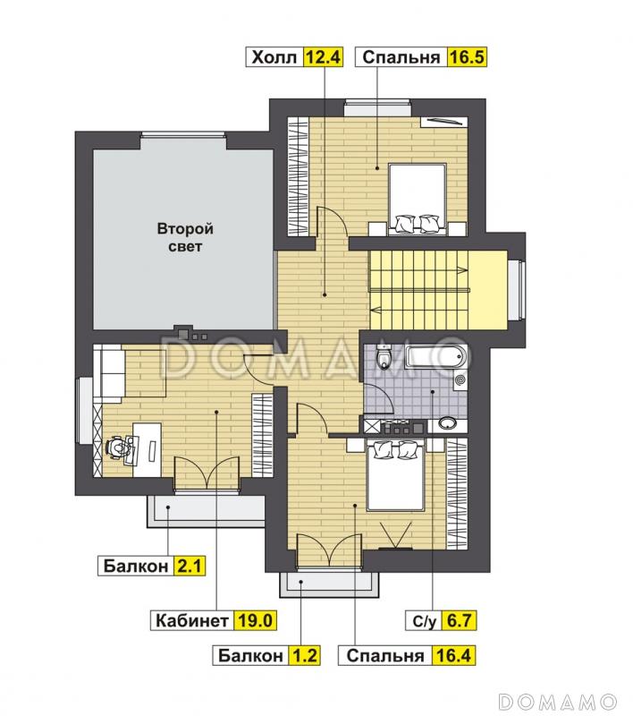 Проект шале с вторым светом и террасой по периметру / План мансардного этажа