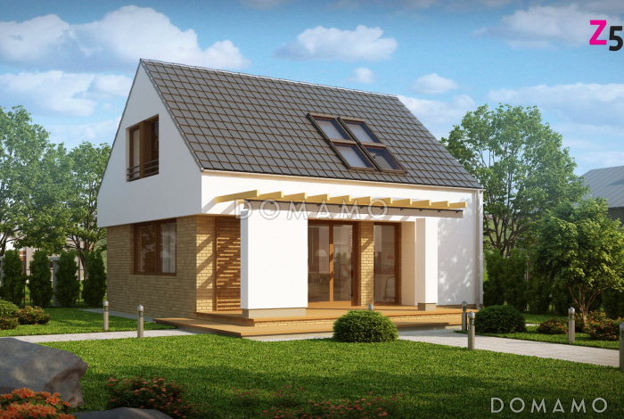 Проект одноэтажного мансардного дома из газобетона с большой площадью остекления в гостиной