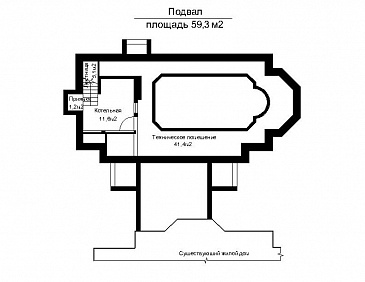 Проект пристроенного бассейна круглогодичного использования с мансардными окнами / План цокольного этажа
