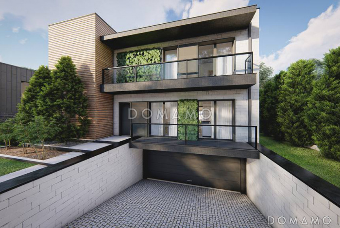 Проект загородного дома с подвалом, гаражом, кладовой, балконами