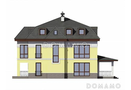 Проект трехэтажного загородного дома из газобетона / Фасад 1