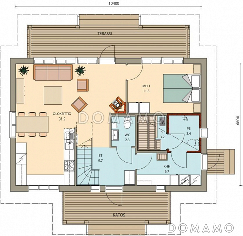 Проект компактного каркасного дома c одной спальней на первом этаже / План 1 этажа