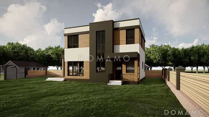 Проект двухэтажного дома из газобетона с кабинетом на первом этаже, тремя спальнями и балконом