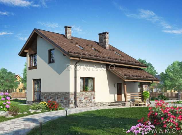 Проект небольшого, уютного дома из пеноблоков с двускатной крышей