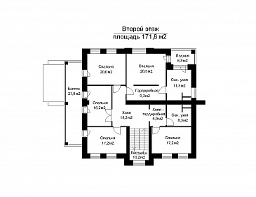 Проект двухэтажного дома с колоннами / План 2 этажа