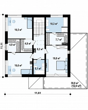 Проект двухэтажного дома с гаражом, мастер-спальней и гардеробными в спальнях / План 2 этажа