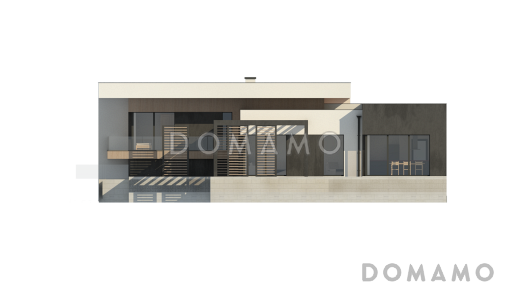 Проект современного двухэтажного дома из кирпича с подземным гаражом и террасой на втором уровне / Фасад 4