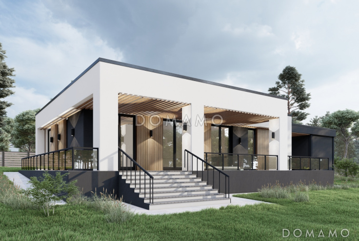 Проект дома с 2 спальнями, кабинетом и джакузи на террасе