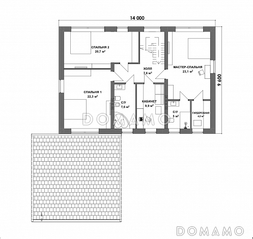 Проект двухэтажного дома с большими спальнями, гостевой комнатой и просторной гостиной / План 2 этажа