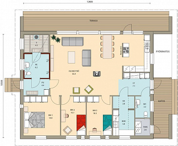 Проект современного одноэтажного каркасного дома до 150 кв.м / План 1 этажа