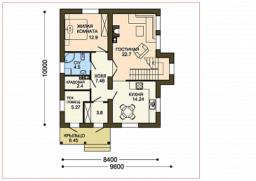 Проект компактного коттеджа с кладовой и пятью спальнями / План 1 этажа