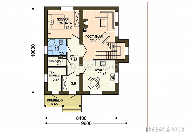 Проект компактного коттеджа с кладовой и пятью спальнями / План 1 этажа