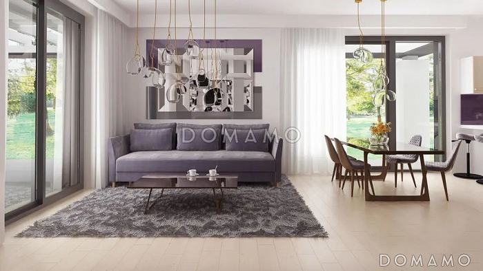 Проект дома из газобетона с террасой, панорамными окнами и плоской крышей