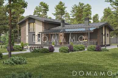 Проект каркасного дома в скандинавском стиле с сауной и террасой барбекю