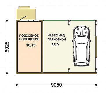 Проект гаража на две машины с хозблоком / План 1 этажа
