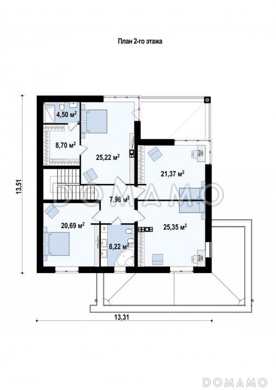 Проект просторного двухэтажного дома из газобетона с гаражом на два автомобиля для большой семьи  / План 2 этажа