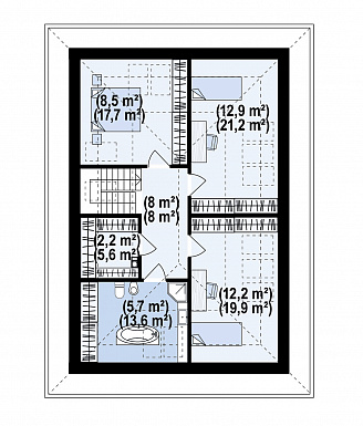 Проект дома с прачечной, гаражом, тремя спальнями на мансарде и просторной гардеробной / План мансардного этажа