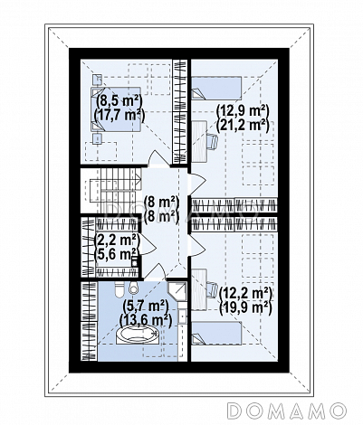 Проект дома с прачечной, гаражом, тремя спальнями на мансарде и просторной гардеробной / План мансардного этажа