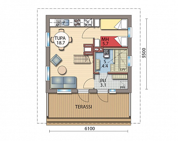 Проект каркасной сауны с мансардой / План 1 этажа