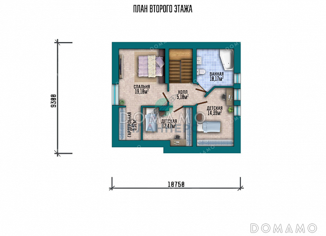 Проект одноэтажного дома с мансардой, большой террасой и гаражом / План мансардного этажа