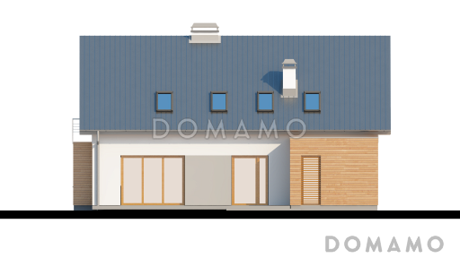 Проект одноэтажного мансардного дома из кирпича с кабинетом, четырьмя спальнями, техническим помещением и гаражом / Фасад 3