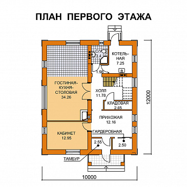 Проект компактного коттеджа с пятью спальнями / План 1 этажа
