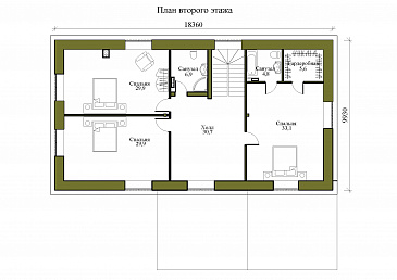 Проект двухэтажного дома с гаражем, тремя спальнями и просторной крытой террасой / План 2 этажа
