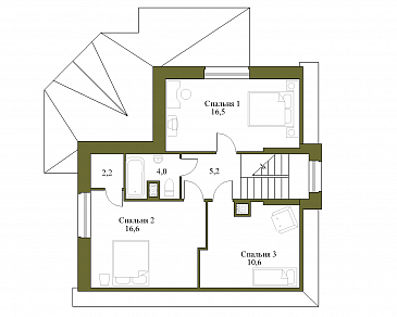 Проект коттеджа спокойных очертаний с остекленной террасой и большим подвалом / План мансардного этажа