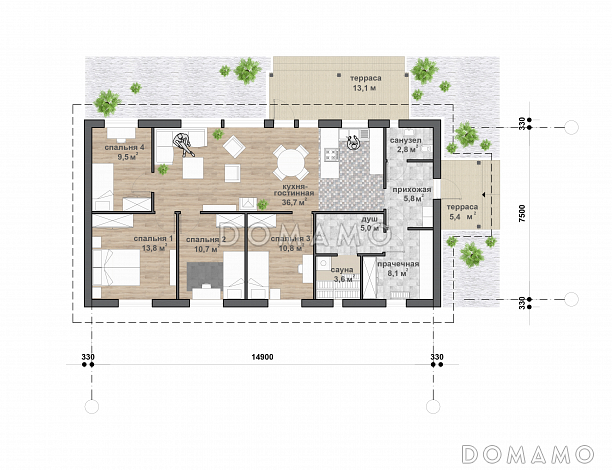 С-151 одноэтажный дом / План 1 этажа