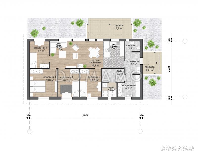 С-151 одноэтажный дом / План 1 этажа