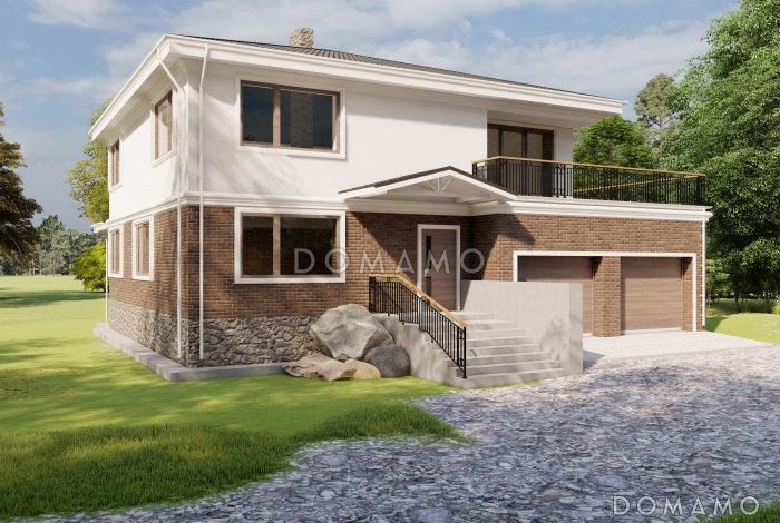 Проект двухэтажного дома с подвалом, гаражом и верандой