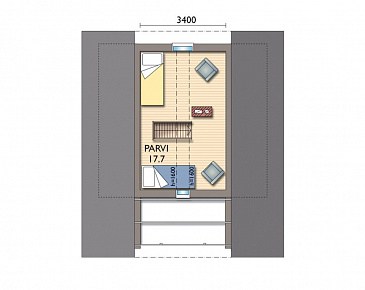 Проект каркасной сауны с мансардой / План мансардного этажа