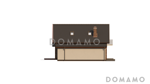 Проект одноэтажного мансардного дома из газобетона с гаражом, эркером и большой площадью остекления в гостиной / Фасад 1