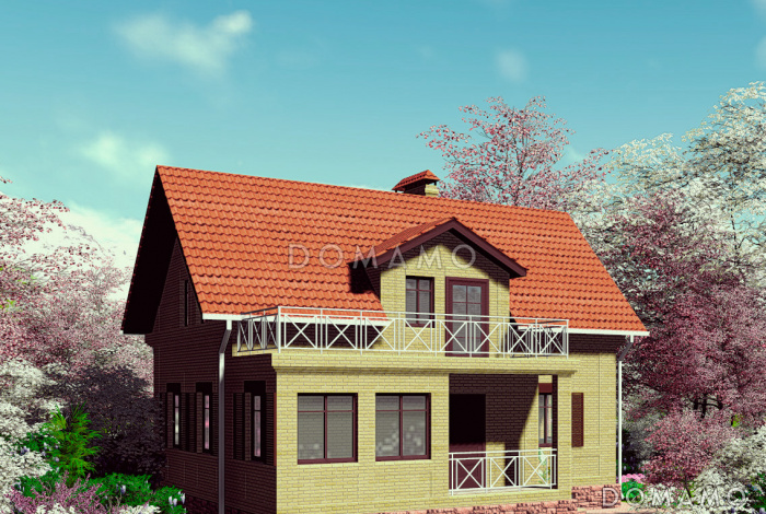 Проект одноэтажного дома с мансардным и цокольным этажами, с эркером