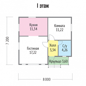 Проект  одноэтажного каркасного дома с окнами в пол / План 1 этажа