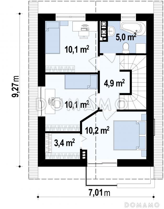 Проект небольшого двухэтажного дома из кирпича с тремя спальнями и балконом / План 2 этажа