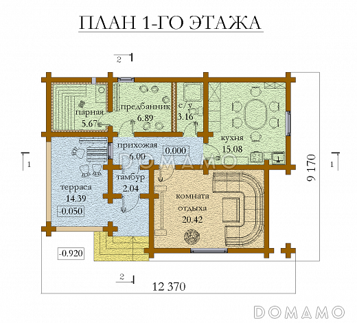 Проект бани с террасой / План 1 этажа