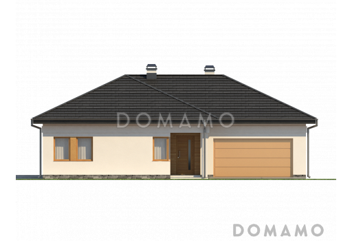 Проект одноэтажного дома из газобетона с дневной зоной в тыльной части дома и выходом на большую террасу и гаражом на два автомобиля / Фасад 1