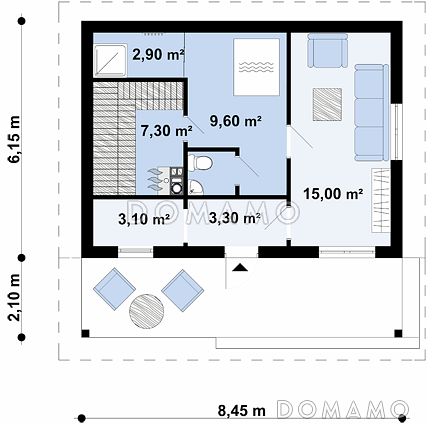 Проект бани из кирпича с комнатой отдыха и крытой террасой / План 1 этажа