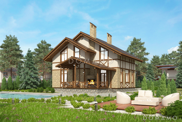 Проект коттеджа с эргономичной планировкой и террасой с барбекю