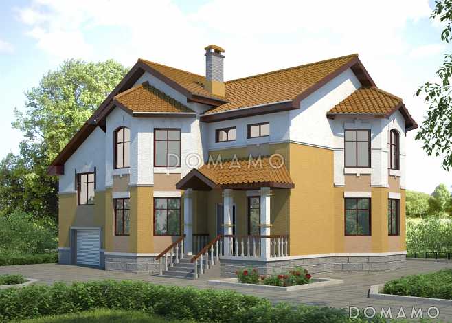 Проект кирпичного дома с большими, выразительными эркерами