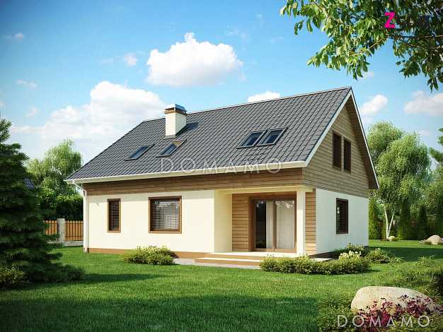 Проект классического мансардного дома из кирпича со встроенным гаражом