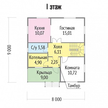 Проект каркасного дома с спальней на первом этаже / План 1 этажа