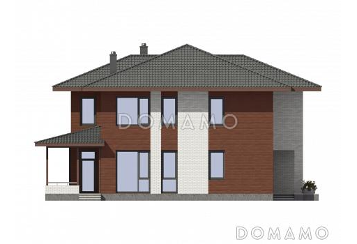 Проект дома из газобетона с гардеробной, хоз. комнатой, террасой, кабинетом / Фасад 2