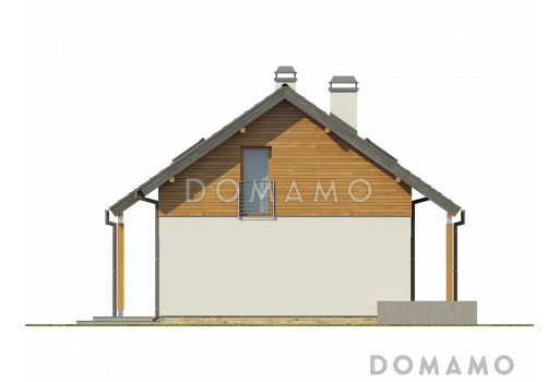 Проект компактного одноэтажного мансардного дома из кирпича с кабинетом и тремя спальнями и большой котельной / Фасад 1